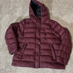 Eddie Bauer Jacket Womens Large Burgundy Down Hooded Puffer Warm Winter Coat